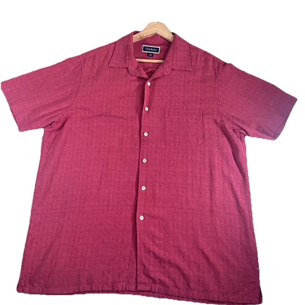 Men’s Red Textured Short Sleeve Button Up | Resort Casual | Size L